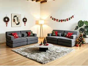 Canapé droit, ensemble de deux canapés droits, sofa convertible 2 en 1, revêtement chenille, 4 places, 80 x 90 x 182 cm, gris