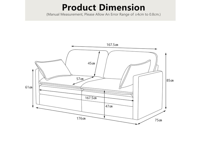  Canapé 2 places 167,5x75x85 cm, 2 coussins, assise épaisse et moelleuse, style minimaliste, finition bois blanc  - Conforama C