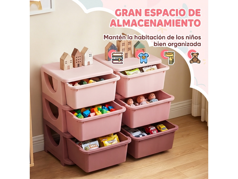  Tour de rangement pour enfants avec 6 tiroirs, organisateur de jouets avec bords arrondis et poignées, 75 x 37 x 56,5 cm, rose  - Conforama E