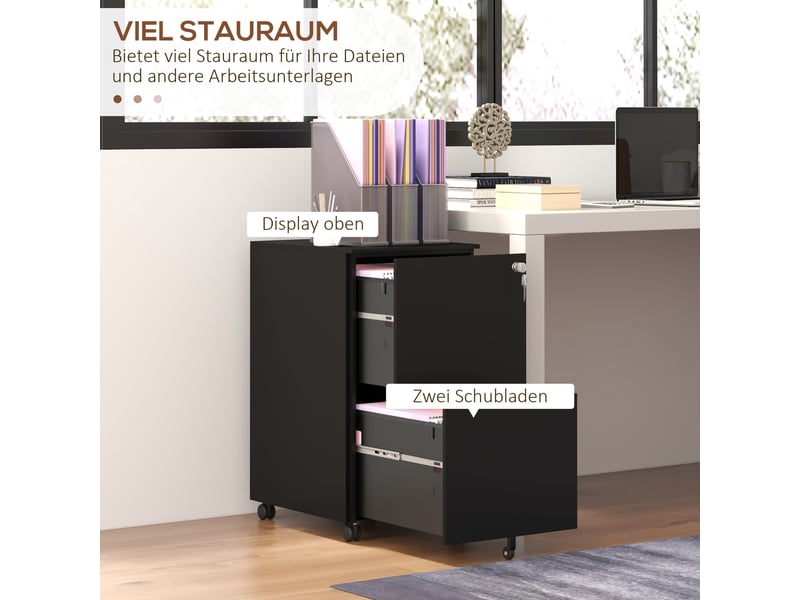  Classeur mobile à 2 tiroirs, verrouillable, sur roulettes, 37 cm x 43,5 cm x 67,5 cm, noir  - Conforama E