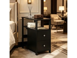 Table d'appoint bout de canapé avec prise intégrée en bois noir 60x30x60 cm