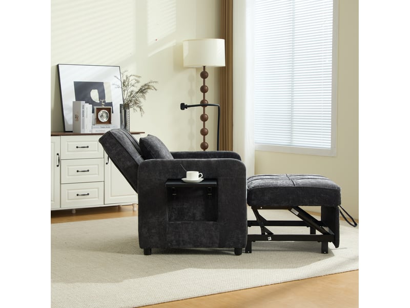 Fauteuil convertible tcqpz chenille gris fonce avec coussin rangement tablette laterale et dossier reglable 167 x 79 x 83 cm - Conforama C