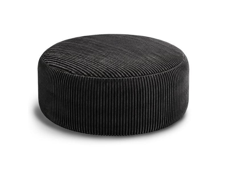  Pouf poire rond 143x143x55 cm mousse velours côtelé noir  - Conforama A