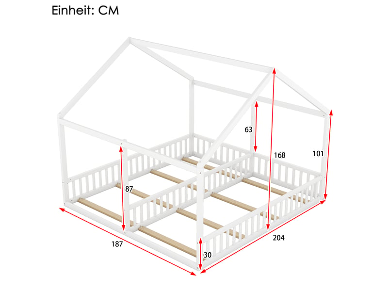  Lit enfant 2 en 1 avec deux couchages 90 x 200 cm, barrières, blanc, bois et mdf  - Conforama C