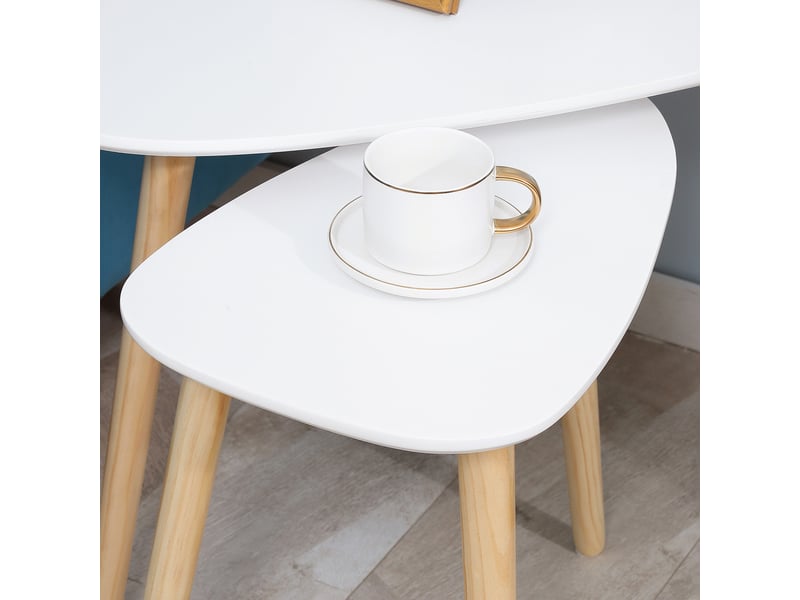  Lot de 2 tables basses gigognes design pieds scandinave en bois et plateau en bois, blanc  - Conforama W