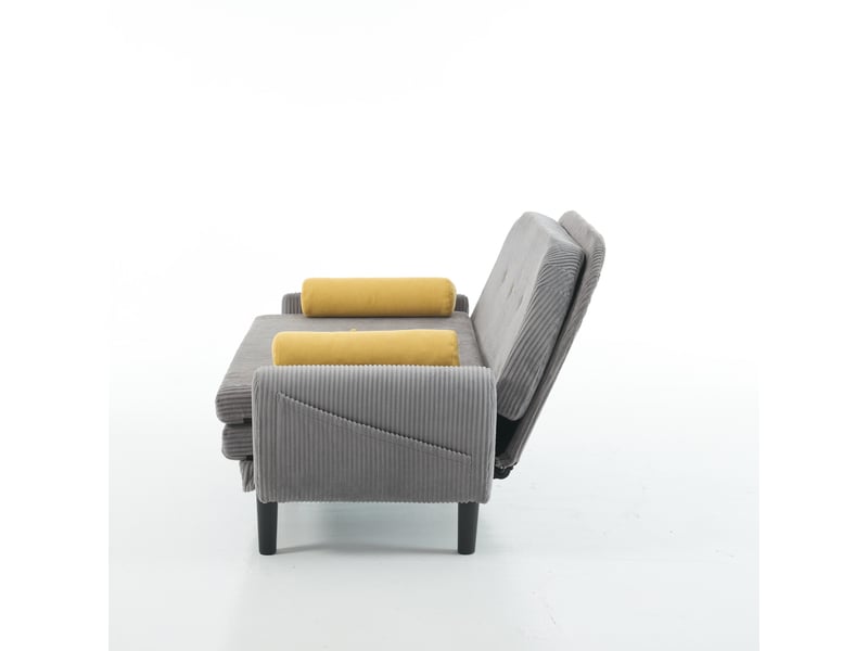 Fauteuil relax convertible gris avec rangement sous le couchage, structure métallique et revêtement en velours côtelé pour salon - Conforama R
