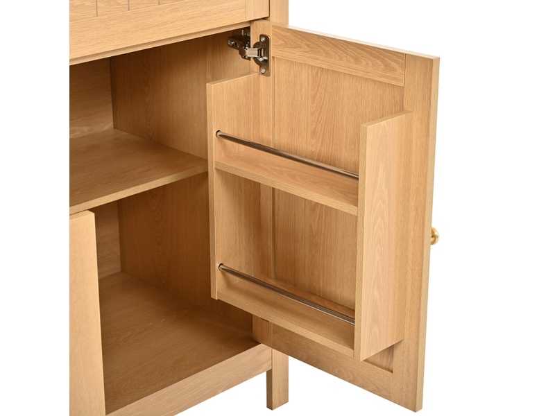  Armoire haute buffet 76x40x180 cm, meuble rangement cuisine avec 2 portes, 1 tiroir et étagères ouvertes couleur nature  - Conforama D