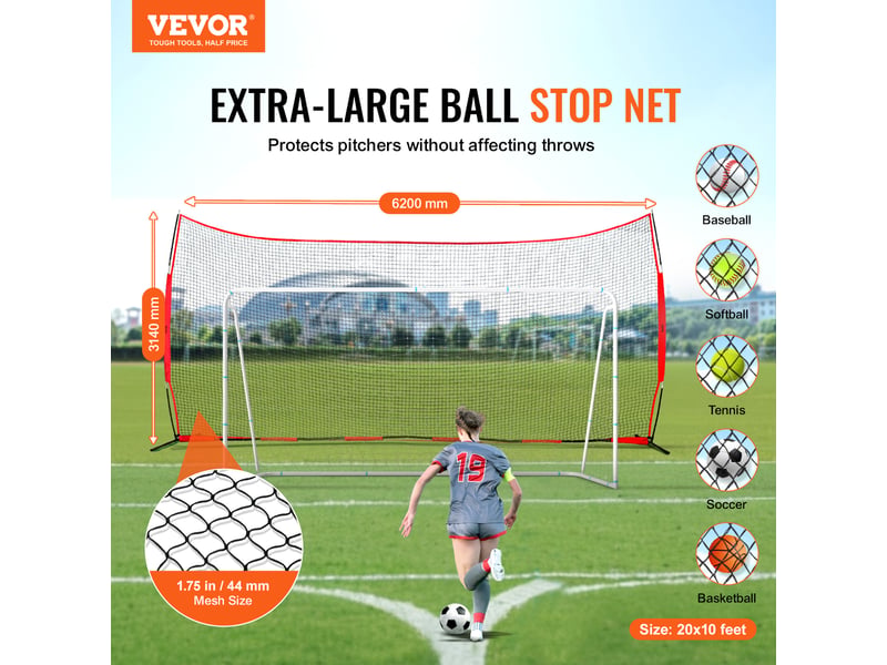 Filet deentrainement de baseball softball 620x314 cm, filet de protection pare-ballons portable avec sac de transport, equipement deentrainement pour receveur crosse, football, hockey, jardin - Conforama B
