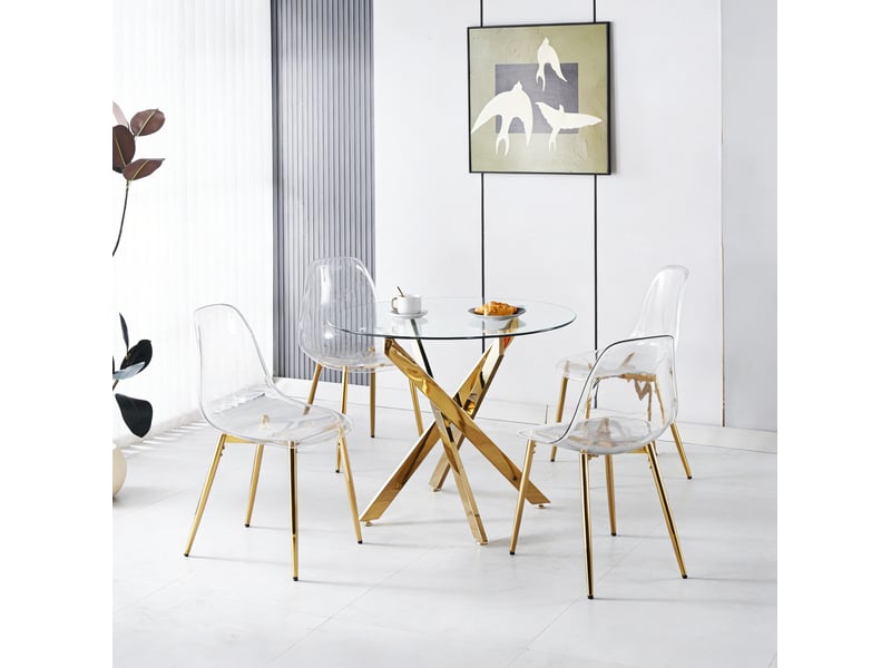  Ensemble de salle à manger 5 pièces, table ronde ø80 cm et 4 chaises dorées  - Conforama B