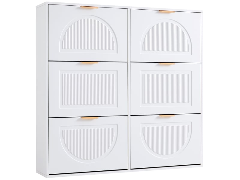  Meuble à chaussures 118x25x115 cm avec 6 abattants, étagères réglables et niches ouvertes, grande capacité - Blanc Fay Lum - Conforama D