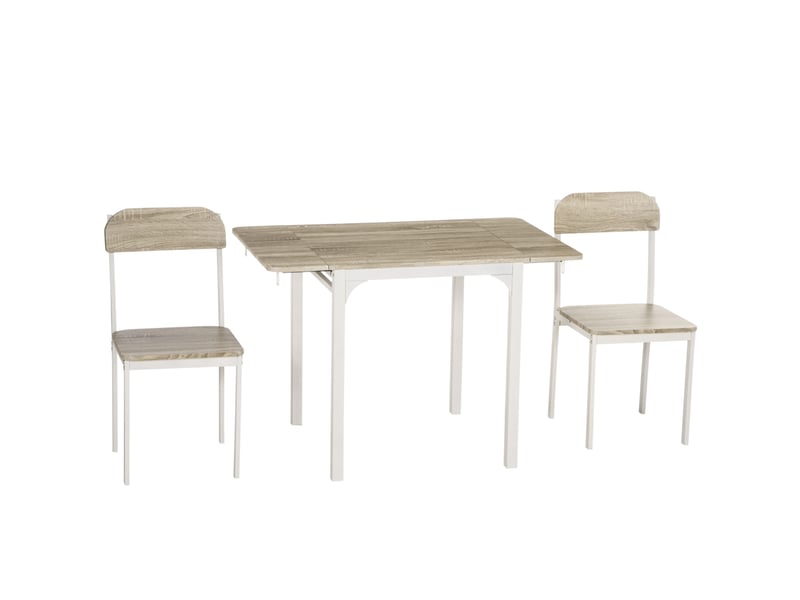  Ensemble repas 3 pièces, table pliante 110 x 70 cm et 2 chaises en mdf naturel blanc  - Conforama A