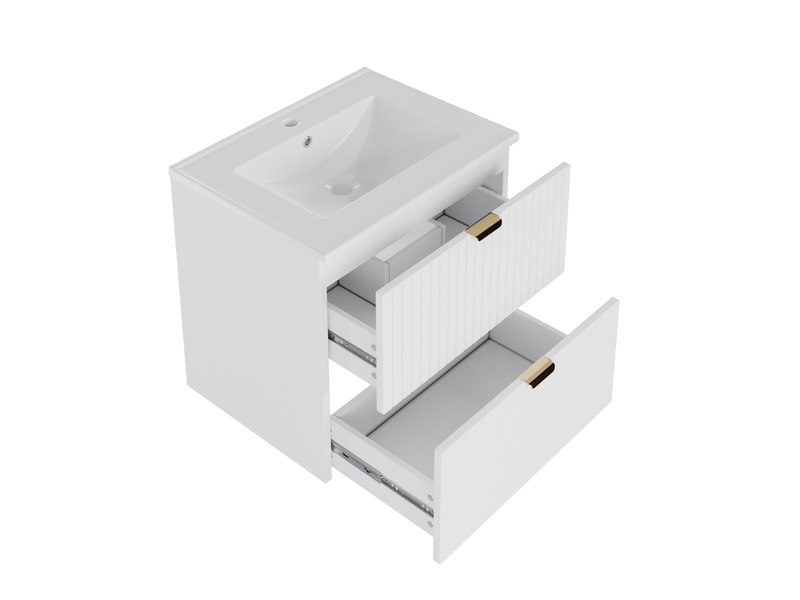  Meuble lavabo suspendu 61x46x57 cm avec 2 tiroirs mdf blanc  - Conforama A