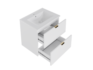 Meuble lavabo suspendu 61x46x57 cm avec 2 tiroirs mdf blanc