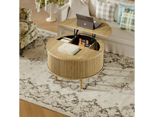 Table basse relevable ronde 80 x 80 x 51,5 cm – naturel – rangement dissimulé et plateau rabattable