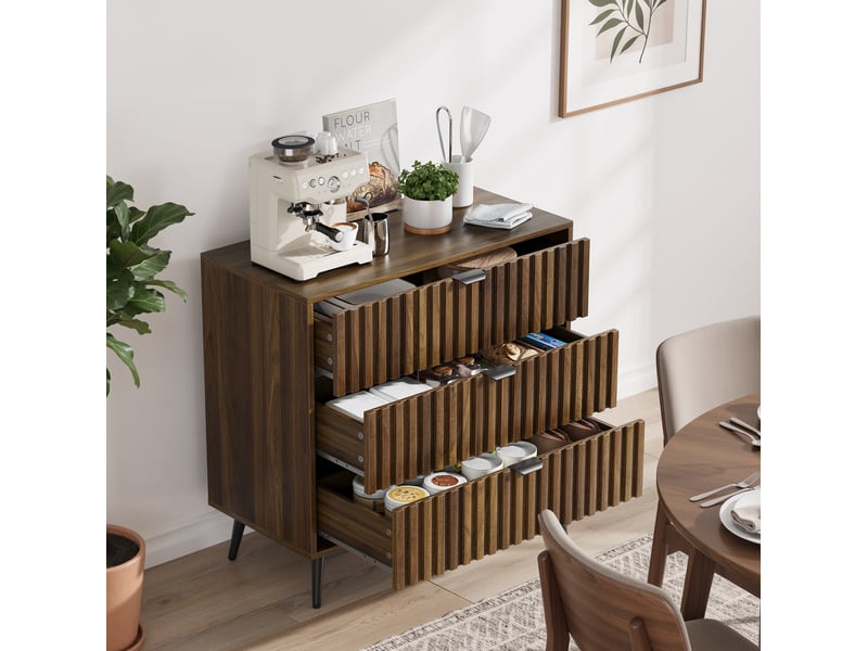  Commode 80x39x78 cm en mdf coloris noyer avec 3 tiroirs  - Conforama B