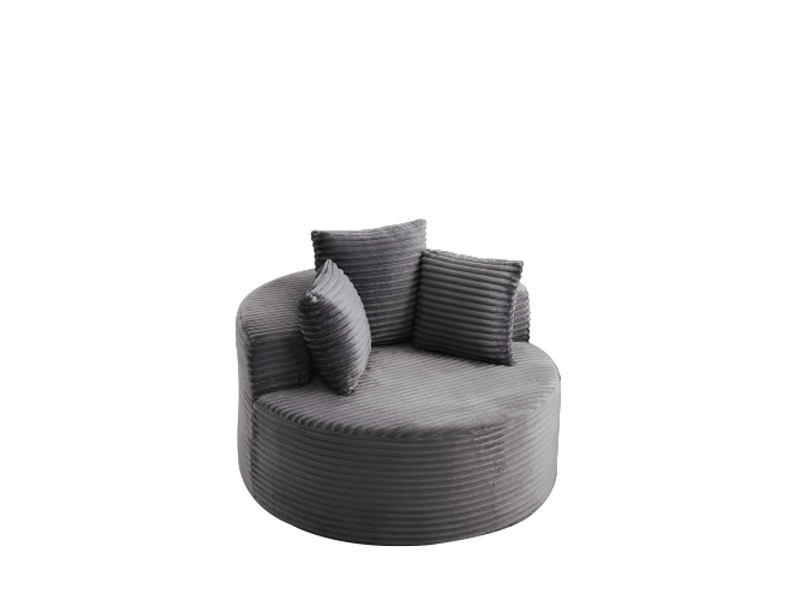  Fauteuil simple rond 110x110x82cm - canapé cabriolet lounge individuel sans montage en velours côtelé 3 coussins - gris  - Conforama A
