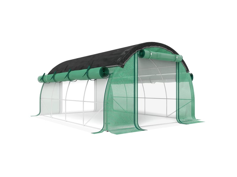  Serre tunnel de jardin 400x300x198 cm – verte – 8 fenêtres, porte et parois enroulables, protection uv  - Conforama A