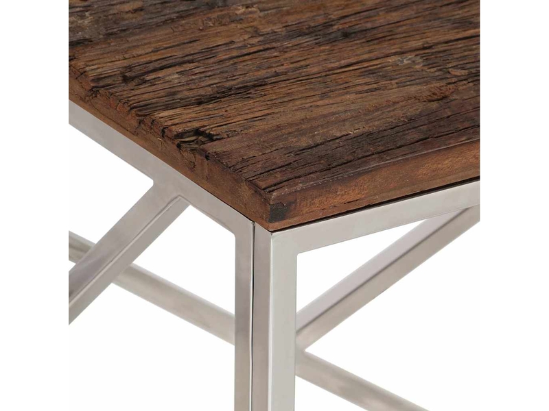  Table basse - table de salon - table à thé argenté inox et bois de mélèze massif  - Conforama E