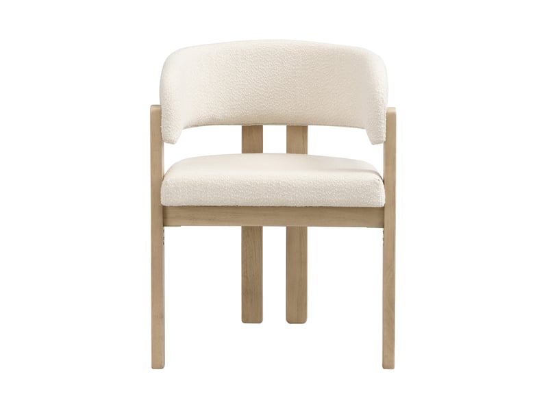  Lot de 6 chaises de salle à manger avec accoudoirs en tissu bouclé beige et naturel  - Conforama D