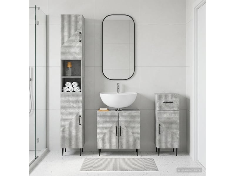 Ensemble de meuble de salle de bain 3 pièces haarlem gris béton cf63454 - Conforama B