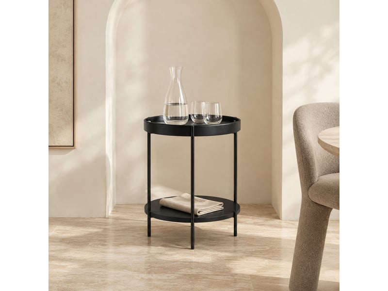  Table d’appoint ronde à 2 plateaux – noir – ø 44 x h 48 cm  - Conforama B
