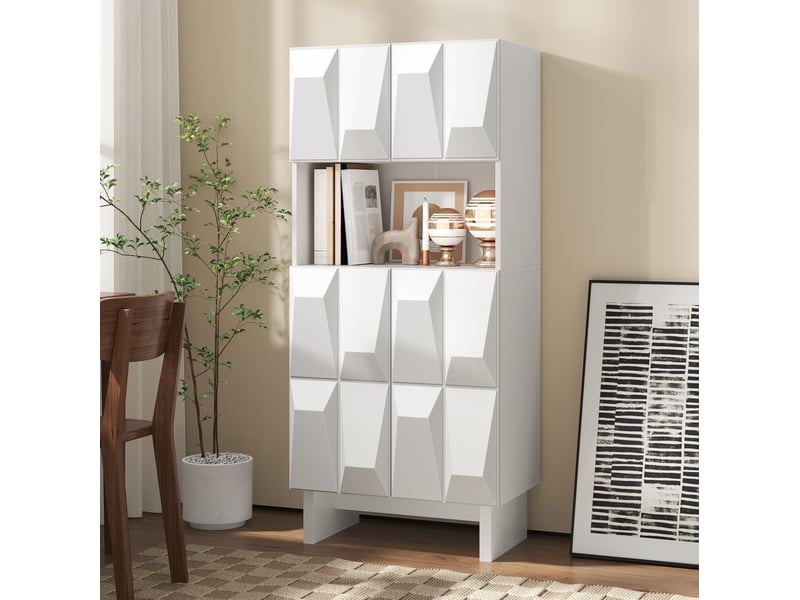 Vitrine 60,5x34x135,5 cm 4 portes relief panneau de particules blanc - Conforama E