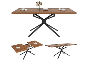 Table extensible effet bois foncé avec pied étoile, 120 à 160 cm