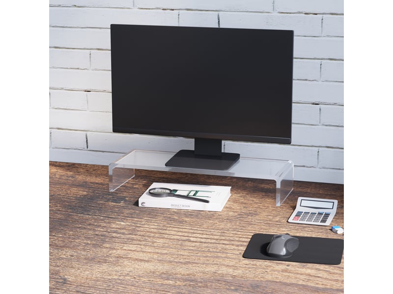  Support écran ergonomique en verre acrylique avec espace pour clavier, pour bureau, ordinateur, transparent, 53×19×9 cm  - Conforama C