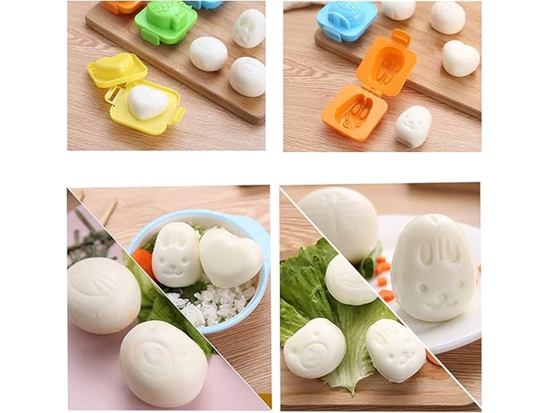  6pcs plastique moule à oeuf (couleur aléatoire), moules de cuisson pour œufs bouillir oeuf sushi riz moule bento maker sandwich cutter.(7.8 x 7.5cm) A-G-002731 - Conforama E