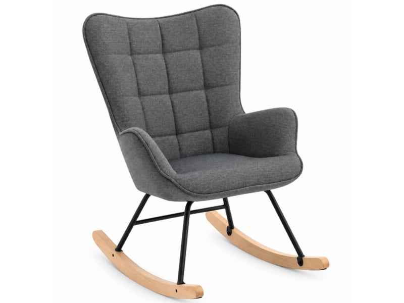  Fauteuil à bascule en velours gris foncé avec dossier haut, fauteuil relax ergonomique avec pieds en bois massif, 67.5x65x95 cm  - Conforama A