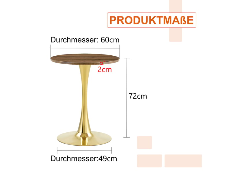  Table ronde, 60 cm, table salon style table d’appoint mid-century plateau, plateau mdf, piètement métal, coloris noyer  - Conforama C
