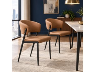 Chaises de salle à manger lot de 2 avec dossier ergonomique  - pieds en métal, simili cuir marron