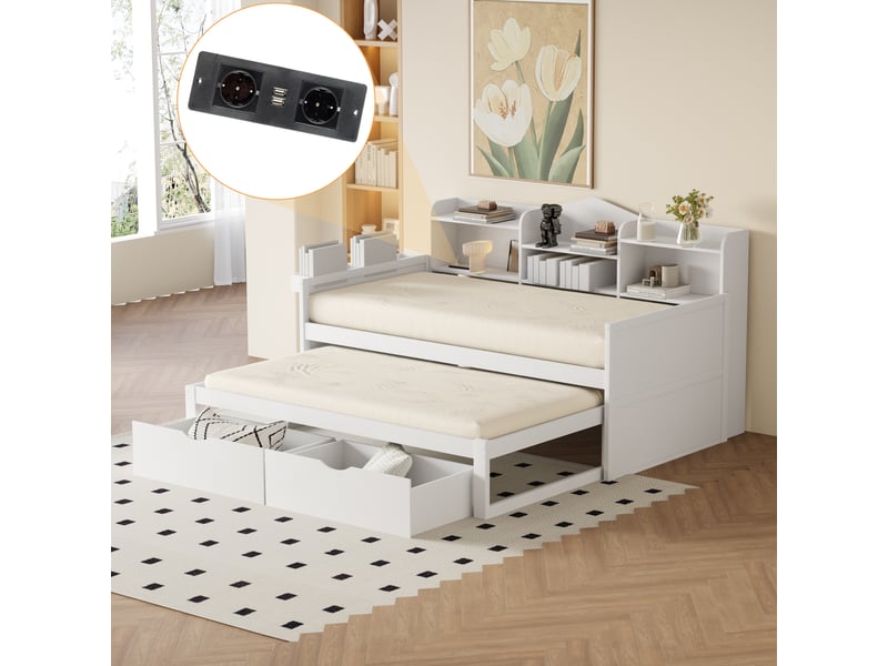  Lit convertible en bois blanc 90x200 cm  - Conforama E