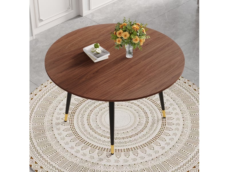  Table à manger extensible ronde à ovale noyer, plateau mdf, pieds métal avec accents dorés, 6 à 8 places  - Conforama B