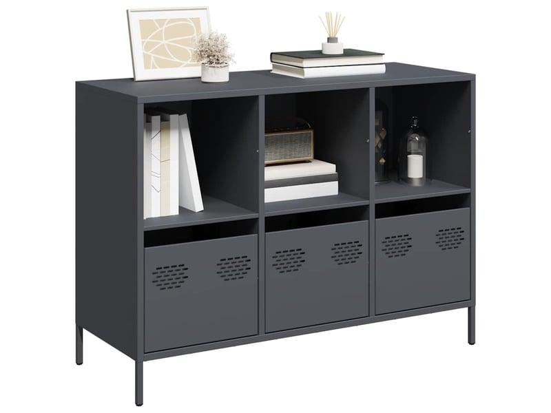  Buffet - bahut - meuble de rangement anthracite 101,5x39x73,5 cm acier laminé à froid  - Conforama B
