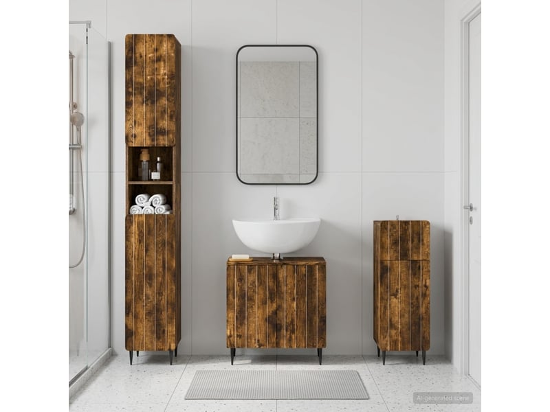 Ensemble de meuble de salle de bain 3 pièces zwolle chêne fumé cf63542 - Conforama B