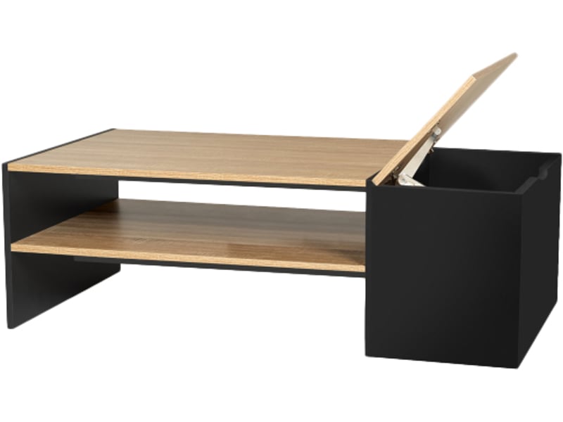 Table basse bar contemporaine rectangulaire izia avec coffre noir et plateaux bois  - Conforama C