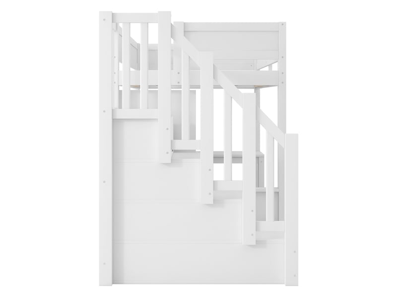  Lit mezzanine 200×90 cm avec bureau, rangements, escalier de rangement et éclairage led, en bois blanc  - Conforama E