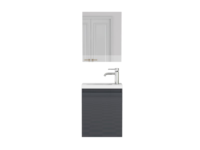  Meuble sous vasque mural avec miroir, vasque en céramique, porte sans poignées et fermeture amortie, salle de bains, 40 cm  - Conforama A