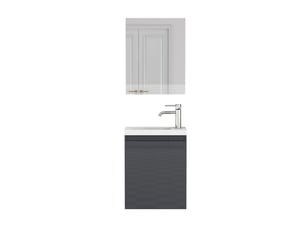 Meuble sous vasque mural avec miroir, vasque en céramique, porte sans poignées et fermeture amortie, salle de bains, 40 cm