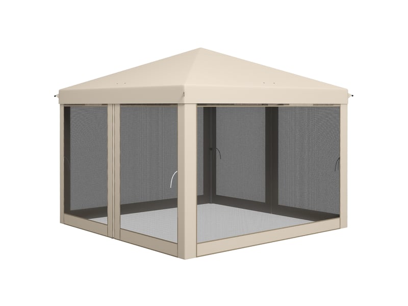  Tonnelle de jardin 3x3m avec moustiquaires anti-uv, structure en acier et sac de transport pour patio, terrasse et fêtes (beige)  - Conforama B