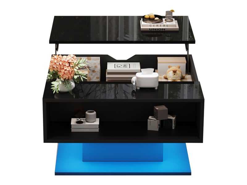  Table basse relevable 80x75x40 cm noire en panneaux de particules avec rangement dissimulé led et éclairage contrôlable par application evarich - Conforama C