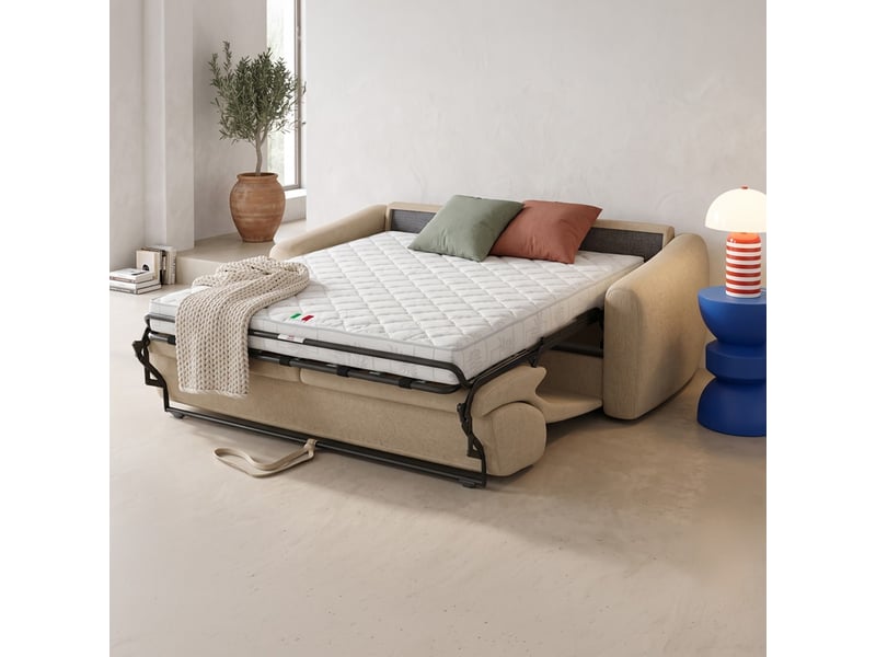 Canapé droit convertible 3 places en tissu chenille taupe - ouverture express - suzie Suzie - Conforama B
