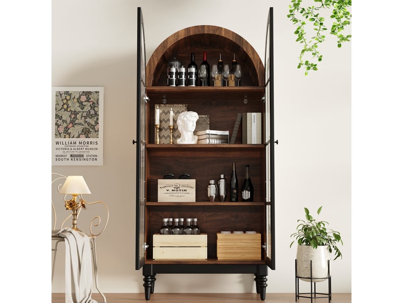 Lot de 2 armoires hautes vitrées 152x35.5x165 cm en mdf noir - Conforama R