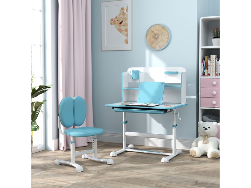  Set bureau et chaise enfant réglables bleu, plateau inclinable 80 x 55 cm  - Conforama D