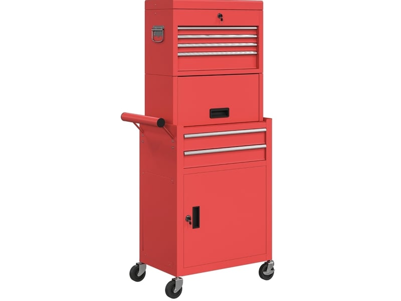  Armoire à outils mobile 60,5 x 33,5 x 131 cm rouge en acier, 6 tiroirs et 2 compartiments verrouillables  - Conforama A