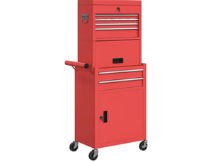 Armoire à outils mobile 60,5 x 33,5 x 131 cm rouge en acier, 6 tiroirs et 2 compartiments verrouillables