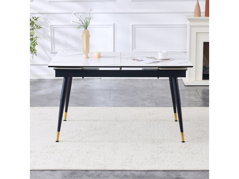 Table à manger extensible en céramique – piètement noir et pieds dorés – 140-200 cm – table seule - Conforama D