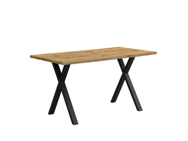  Table à manger 140x80x76 cm, style industriel, pieds croisés, structure métal, plateau mdf, couleur bois et noir  - Conforama A