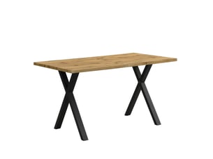 Table à manger 140x80x76 cm, style industriel, pieds croisés, structure métal, plateau mdf, couleur bois et noir